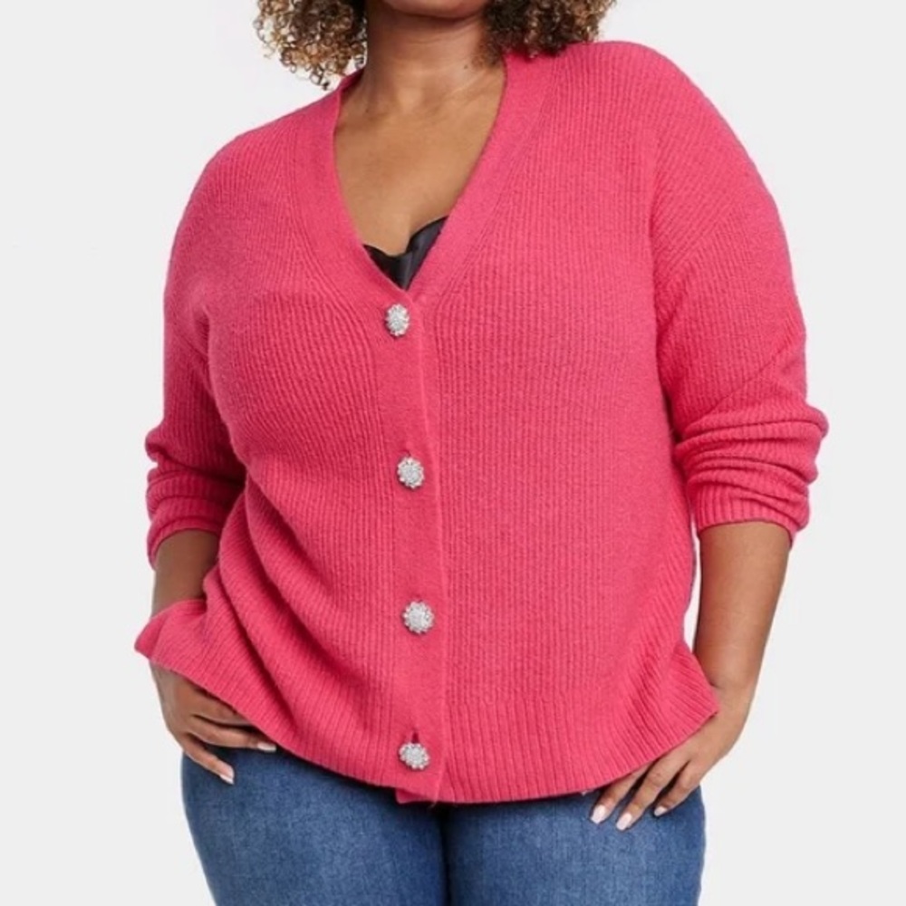 Ava & Viv Pink Rhinestone Button-Down Cardigan